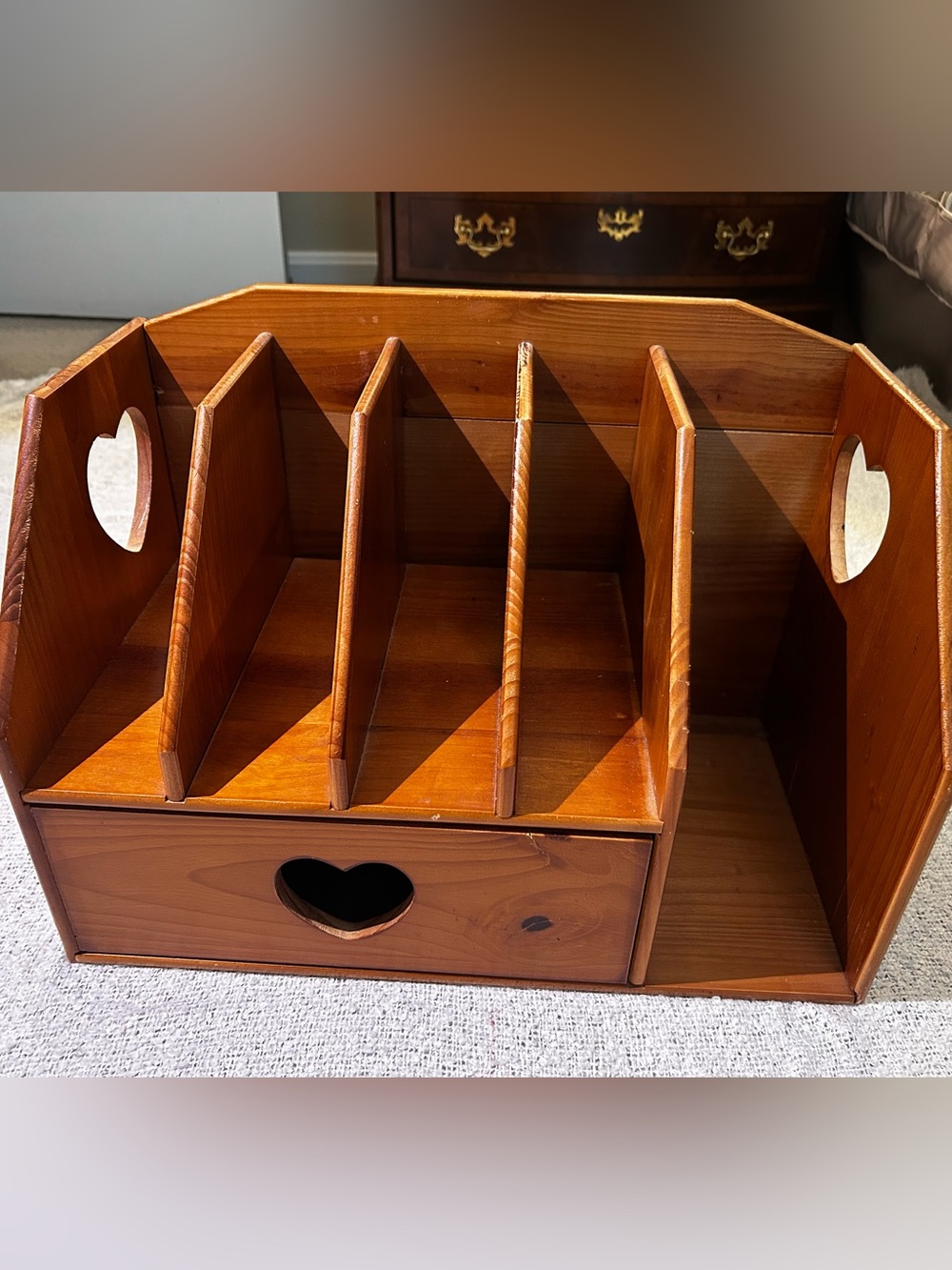 Vintage Wooden Desk Organizer with Heart Drawer and Sides